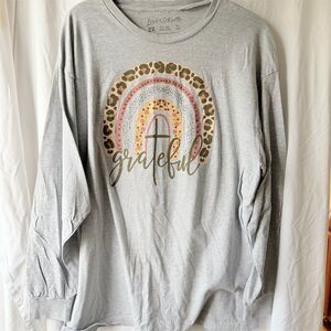 Love in Faith Women's 2XL Gray Grateful Rainbow Long Sleeve T-Shirt